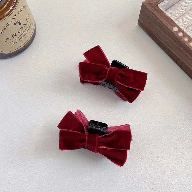 2pcs Black Bow Mini Claw Clips Vintage Velvet Hair Barrettes for Women Autumn Winter Princess Hair Accessories Peaceful Pleasures Health and Wellness red2pcs