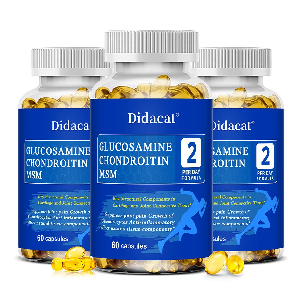 Glucosamine Chondroitin MSM Capsules with Collagen & Boswellia, Joint Cartilage Mobility & Flexibility Daily Wellness Supplement Peaceful Pleasures Health and Wellness 60 count-3 bottle