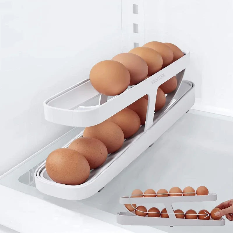 Automatic Rolling Egg Holder Rack Fridge Storage Box Egg Container Kitchen Refrigerator Egg Dispenser Fridge Organizer Peaceful Pleasures Health and Wellness