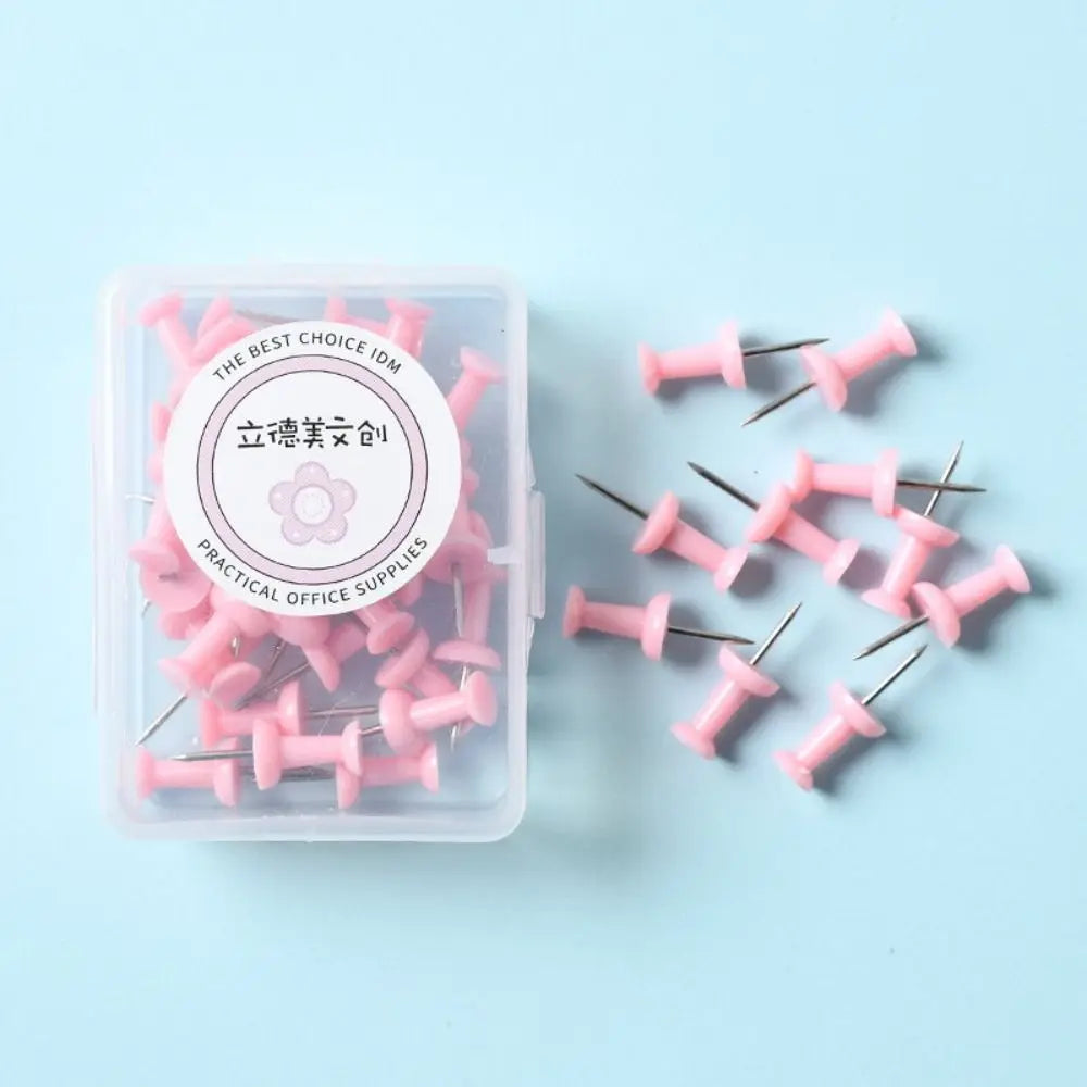 Portable Macaron Color Pushpin Thumbtac Fixing Pin Plastic Board Push Pin Small Fresh Thumb Tacks School Peaceful Pleasures Health and Wellness Pink-S-40pcs-box