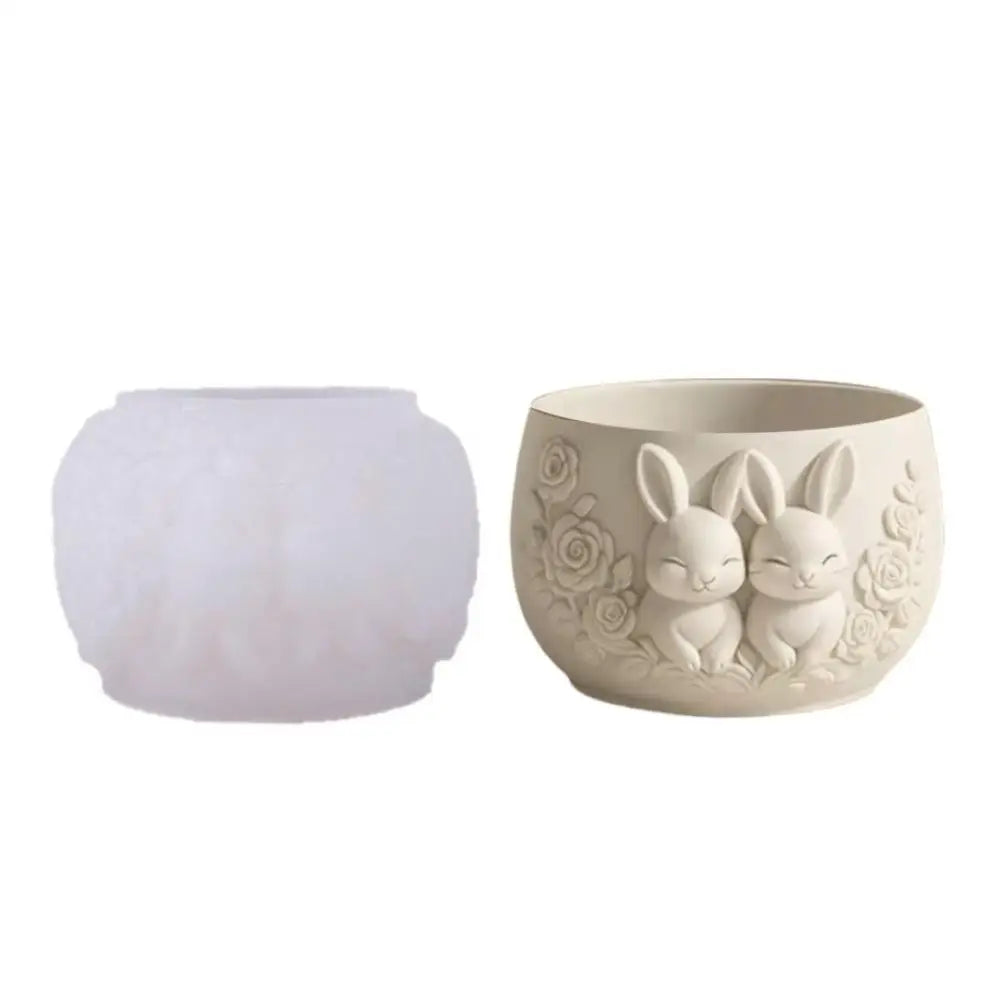 Rabbit Rose Silicone Mold | DIY Cement Resin Candle Holder Planter
