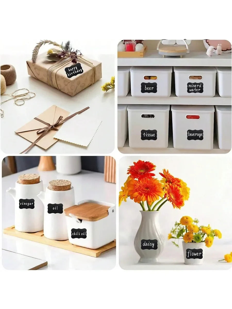 Black Waterproof Reusable Chalk Labels for Jars & Storage