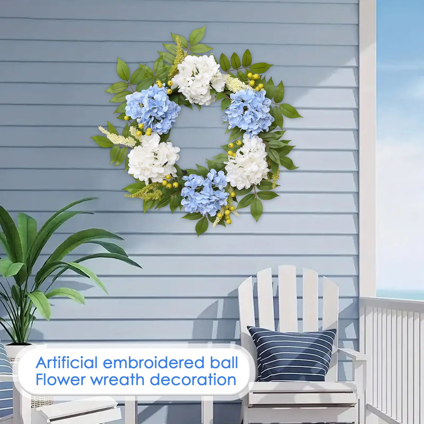Artificial Hydrangea Wreath – Faux Floral Front Door Decor
