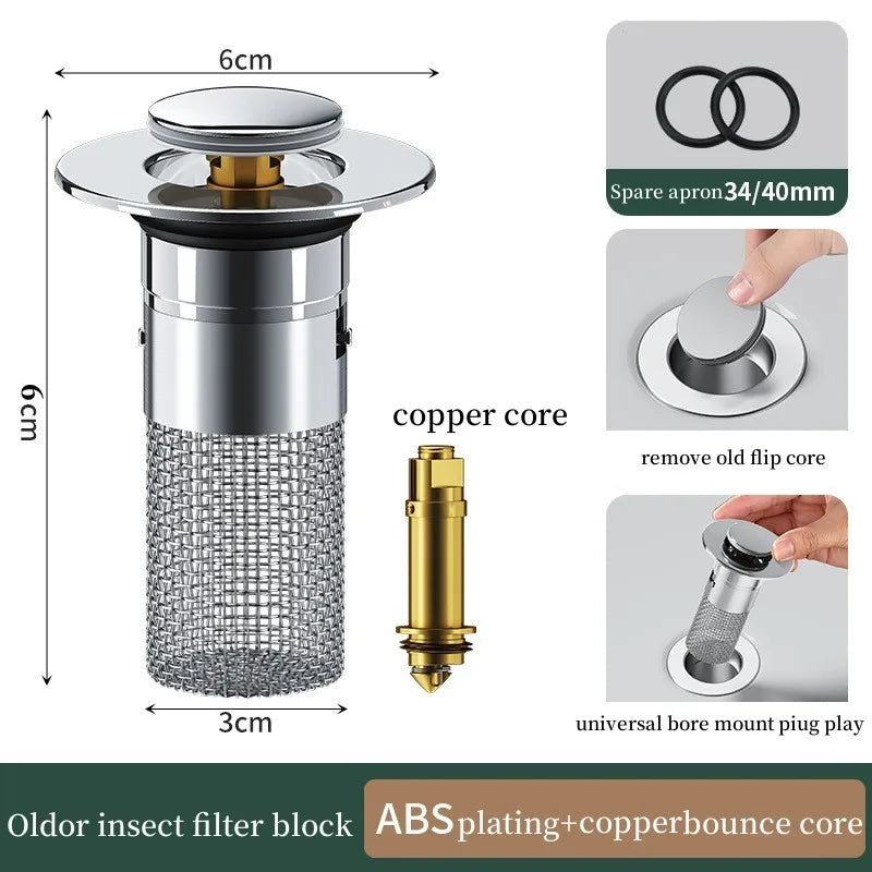 Stainless Steel Pop-Up Drain Stopper | Hair Catcher & Odor Guard