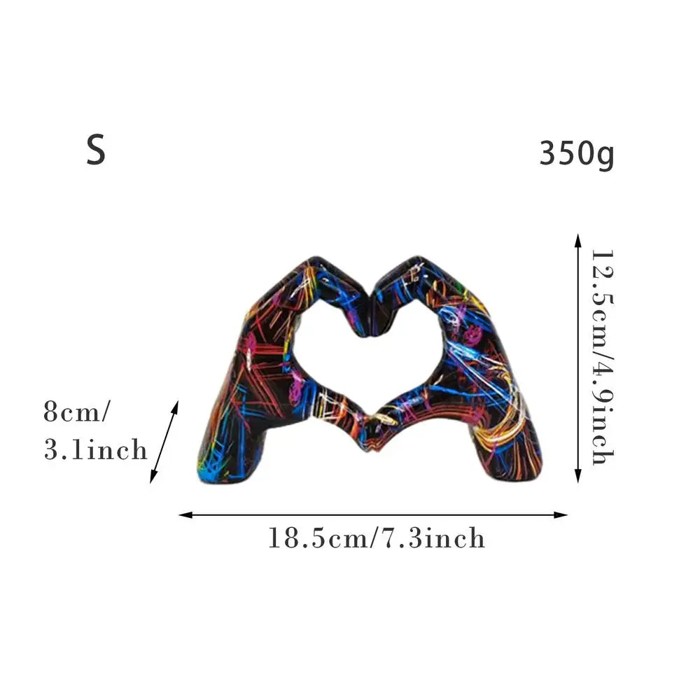 Creative Graffiti Resin Hand Heart Gesture Statue Home Decoration NordicHeart Shaped Statue For Girlfriend Valentine Day Gift Peaceful Pleasures Health and Wellness Colorful S