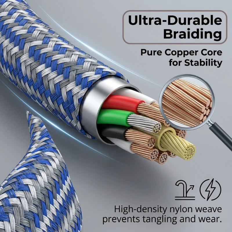 USB To Type-C Nylon Data Cable Supports 10A Ultra-Fast Charging 1m/3m Pptional Both Electrical Charging And Data Transmission Peaceful Pleasures Health and Wellness