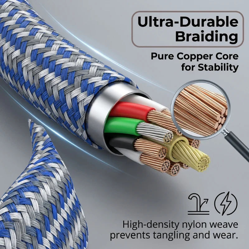 USB-A to USB-C Nylon Cable 10A Fast Charging – 1m & 3m