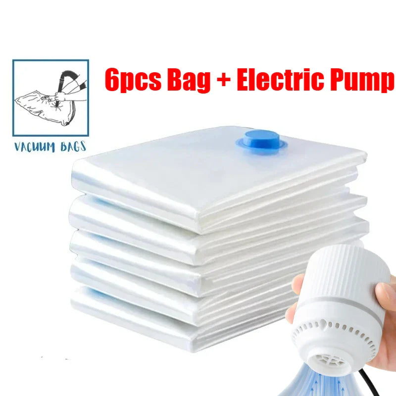 6-Pack Vacuum Storage Bags with Pump – Clothes & Travel