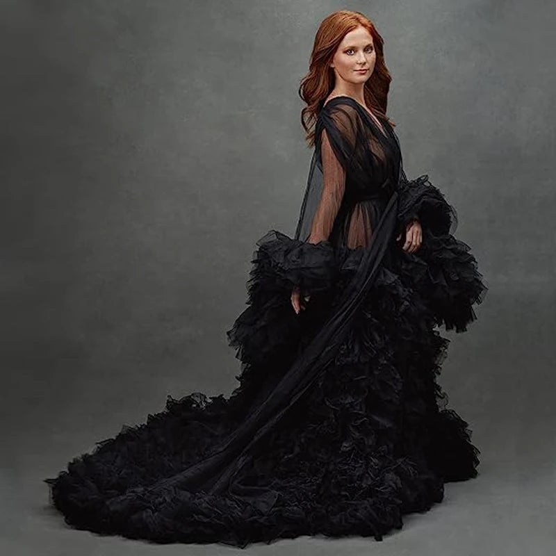 Deep V-Neck Lace Feather Maternity Gown | Photo Shoot Dress Maternity Photography Dress Peaceful Pleasures Health and Wellness
