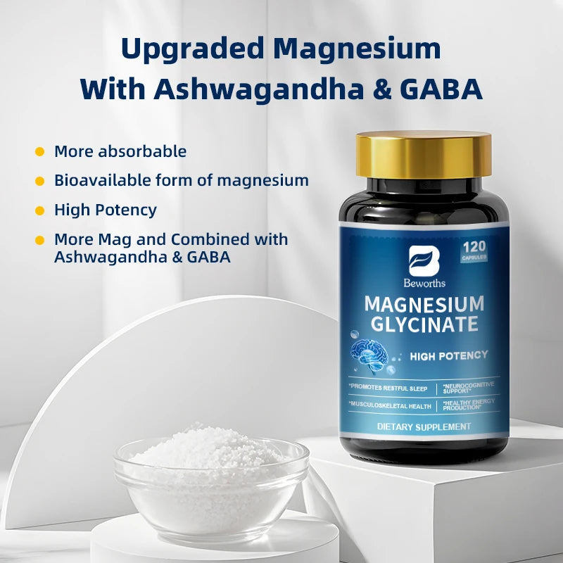 BEWORTHS Magnesium with Ashwagandha & GABA – Sleep, Mood & Bone Support Dietary Supplement Peaceful Pleasures Health and Wellness