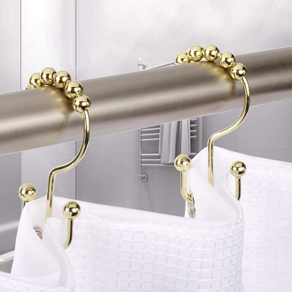 12pcs Metal Double Sided Shower Hooks Glides Rollers Multipurpose Rustproof Shower Curtain Rings For Shower Liner Curtain Rods Peaceful Pleasures Health and Wellness