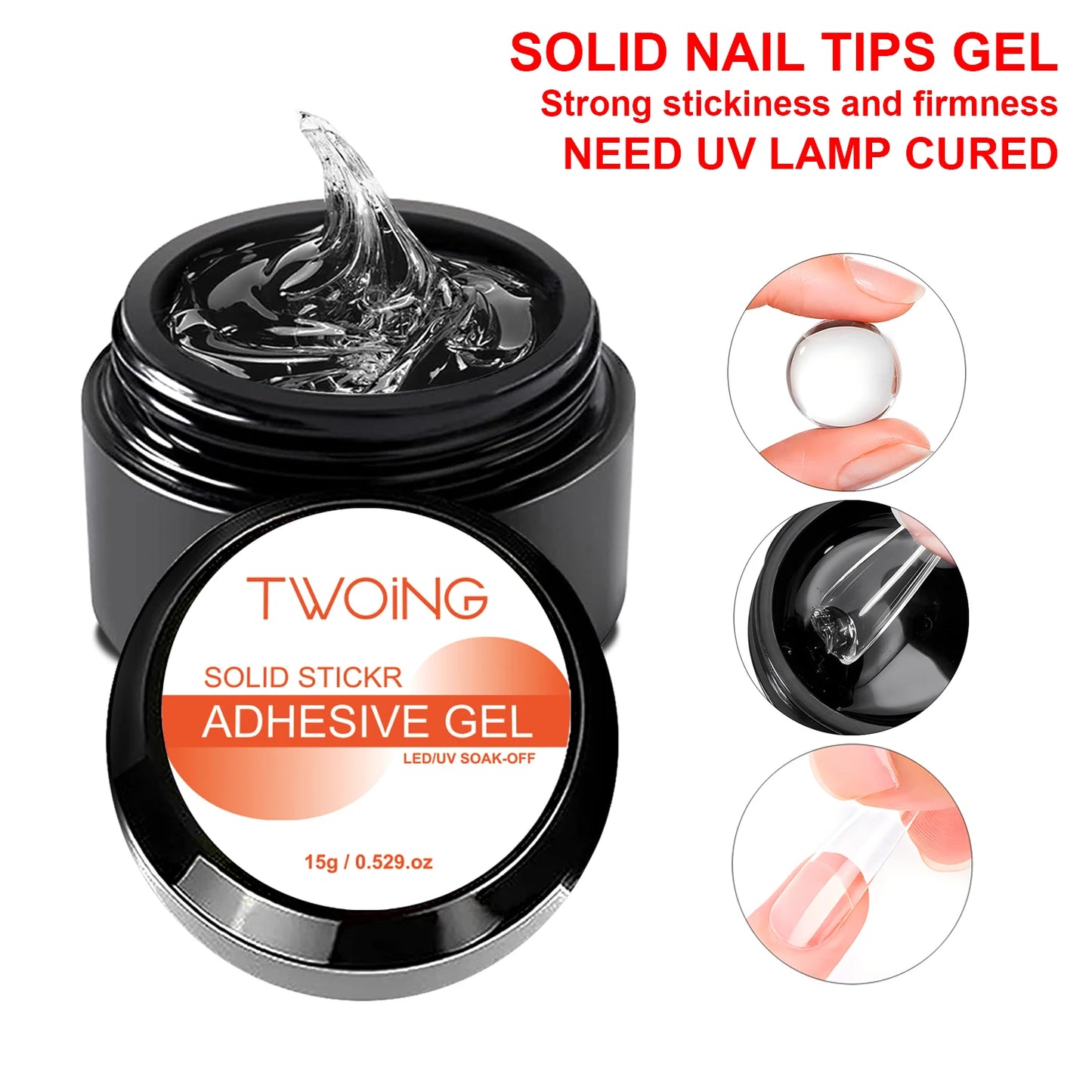 TWOING 15g Multifunctional Solid Nail Tips Gel - Non-Stick Hand Nail Gel Rhinestone Gel For DIY Manicure At Home Long Lasting Peaceful Pleasures Health and Wellness