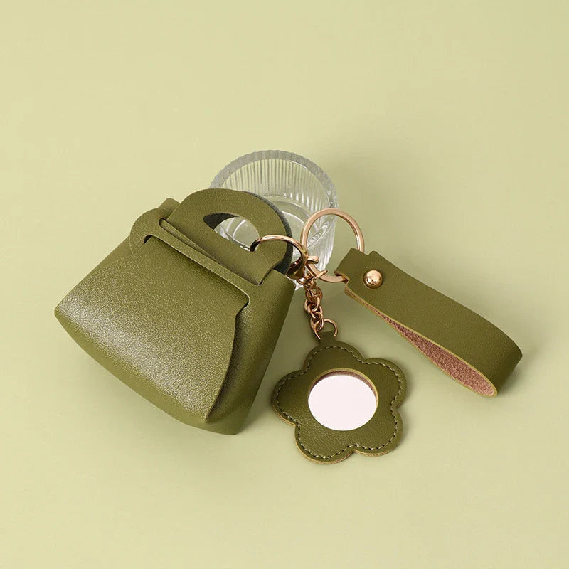 PU Leather Mini Clutch Bag Keychain with Mirror | Cute Pendant