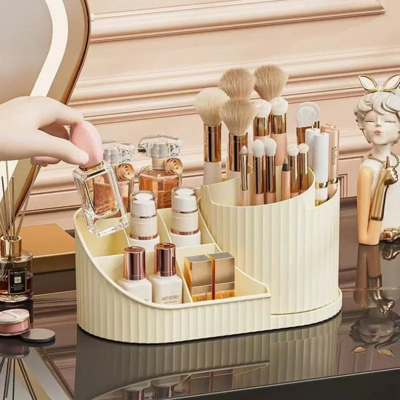 360° Rotating Makeup Organizer with Brush Holder | Large