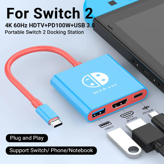4K 60Hz Docking Station for Nintendo Switch 2 | Portable USB-C Hub Gaming Docking Station Peaceful Pleasures Health and Wellness 4K60Hz