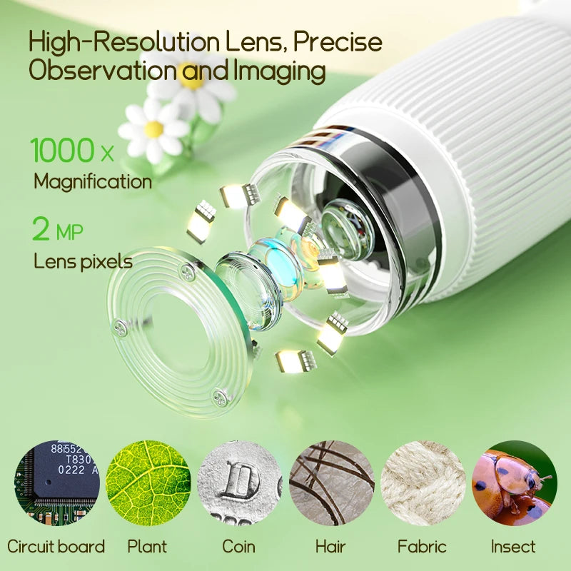 Kids Microscope 1000x Magnifier Microscope 200 Megapixels With LED Photo Video Function Educational Toys Science For Children Peaceful Pleasures Health and Wellness