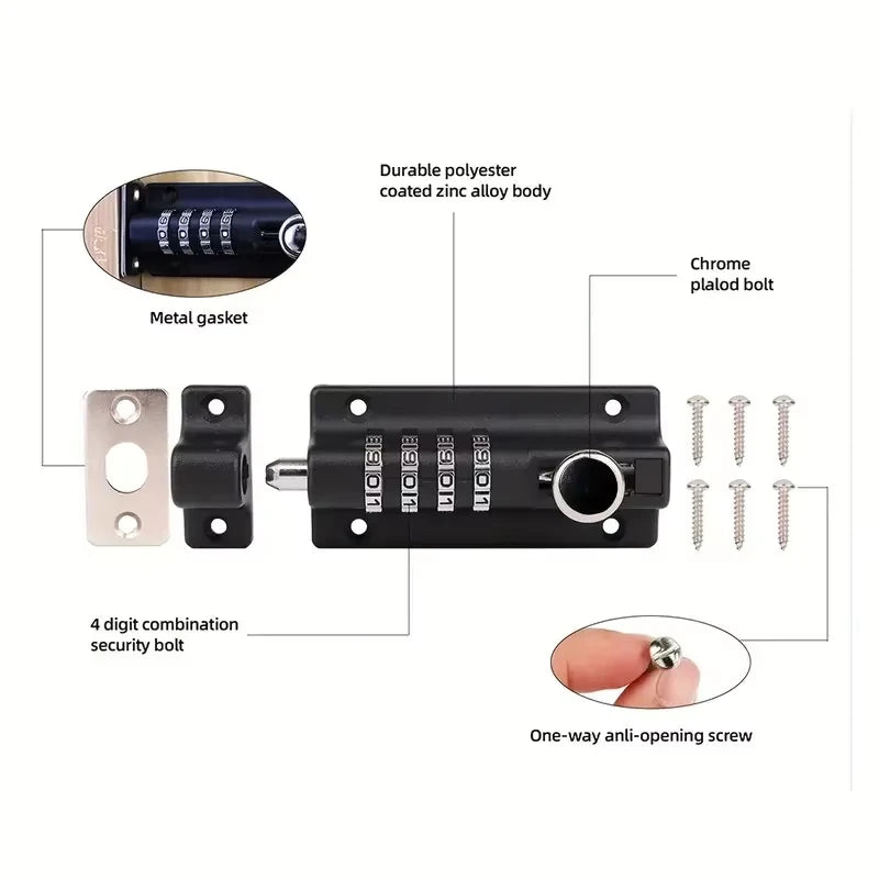 Combination Digit Password Anti-theft Metal Door Latch Bolt Black Silver Safety Padlock Outdoor Home Wood Gate Hardware Peaceful Pleasures Health and Wellness