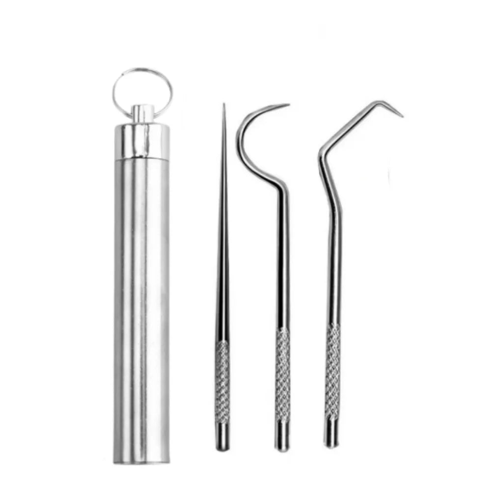 7-Piece Reusable Stainless Steel Toothpick Set with Keychain
