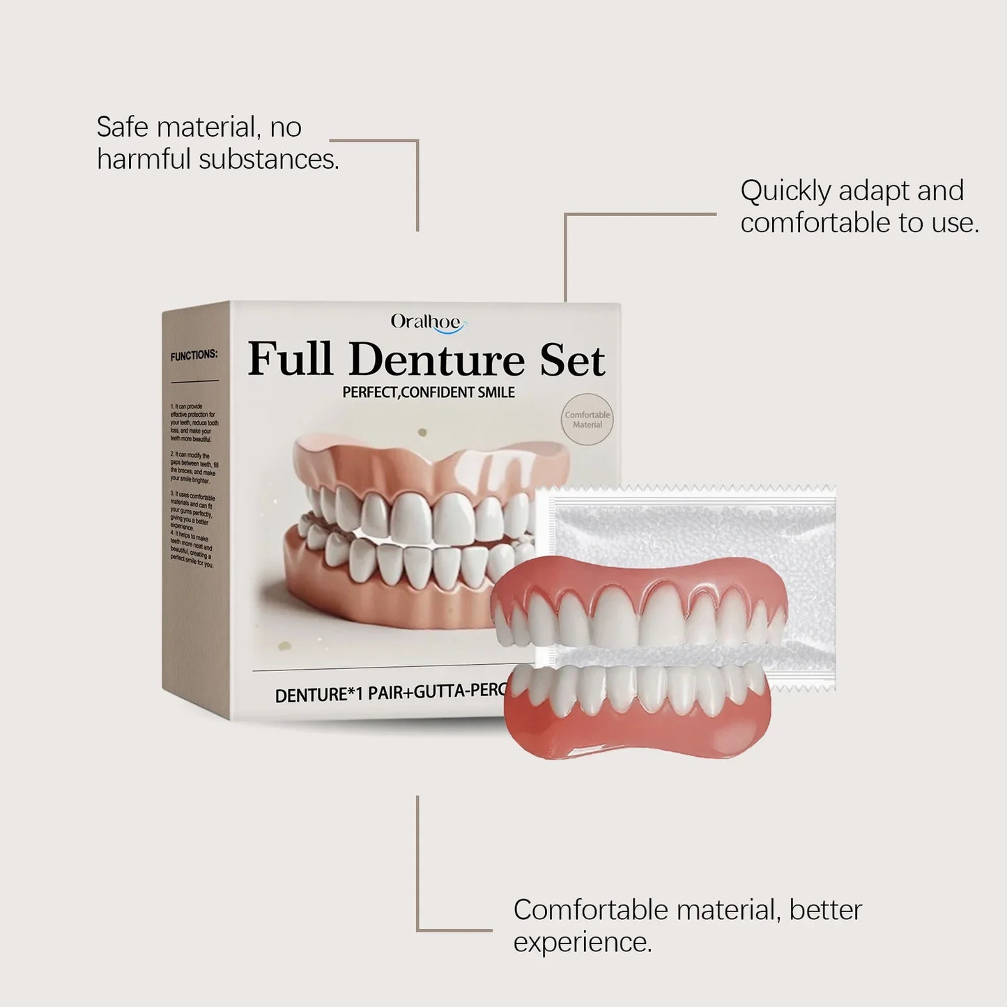 Oralhoe Adjustable Fake Teeth Veneer Kit – Upper & Lower Dentures