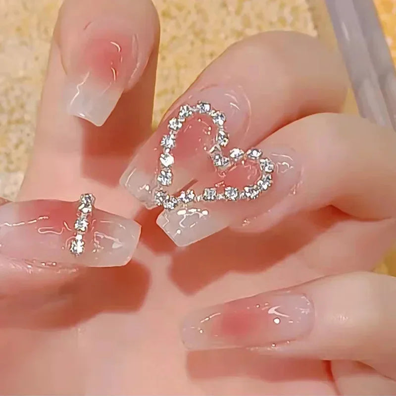 Pink Fake Nails Press on Nail Designs Art Long Tips False Forms with Glue Stick Stickers Reusable Set Acrylic Artificial Peaceful Pleasures Health and Wellness