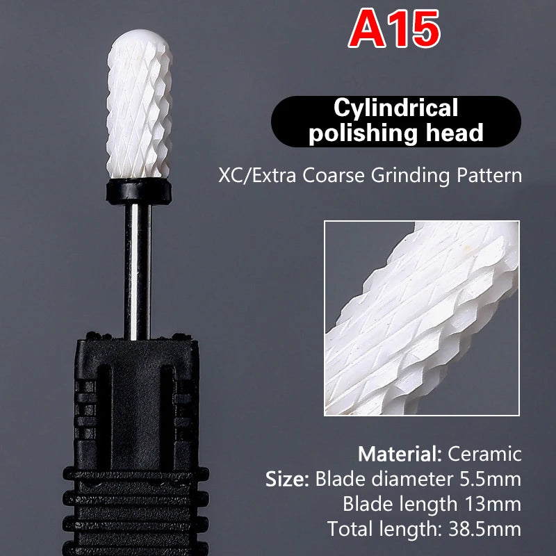 Ceramic Milling Cutter Nail Drill Bit Electric Manicure Pedicure Mill Bits Machine Files Nail Art Tools Equipment Peaceful Pleasures Health and Wellness A15