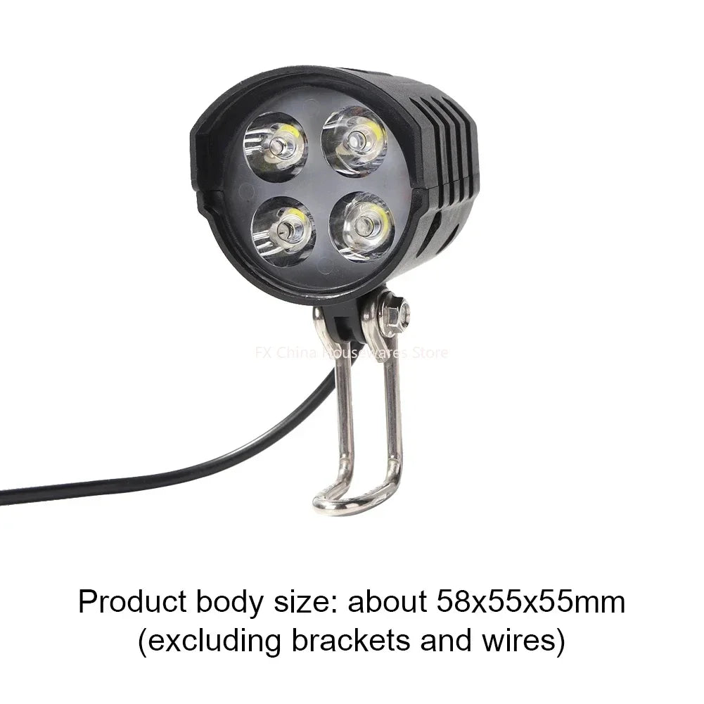 E-Bike Horn Light Electric Bicycle 4 LED Headlight 12W Waterproof 2 in 1 Horn and Light Switch Bicycle Flashlight Peaceful Pleasures Health and Wellness