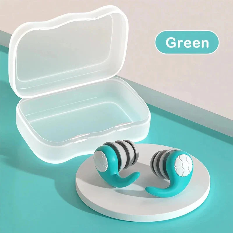 1 Pair Soft Silicone Earplugs - Noise Canceling, Waterproof, Comfortable Fit, for Sleep, Swimming, Creating a Silent Environment Peaceful Pleasures Health and Wellness Green