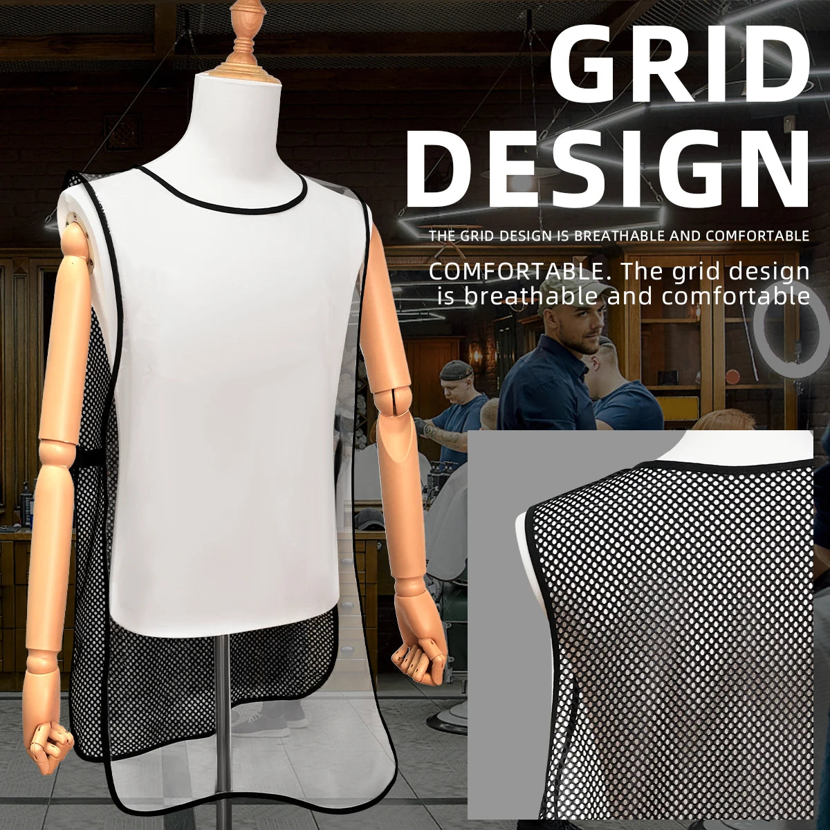 Waterproof Solid Color Minimalist Sleeveless Salon Apron, Adjustable Breathable Grid Back Waterproof Hairdressing Work Apron Peaceful Pleasures Health and Wellness