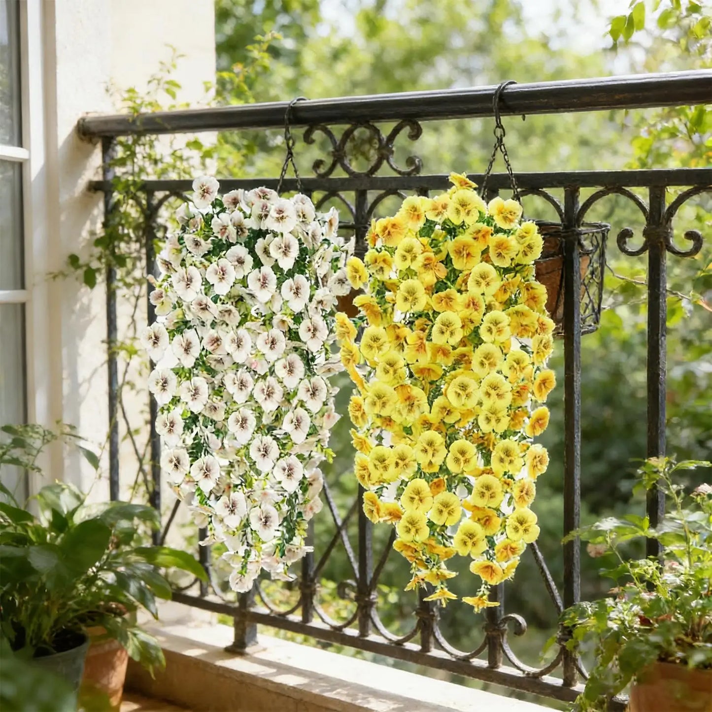 2Pcs Artificial Hanging Flower Vines | Faux Morning Glory Decor