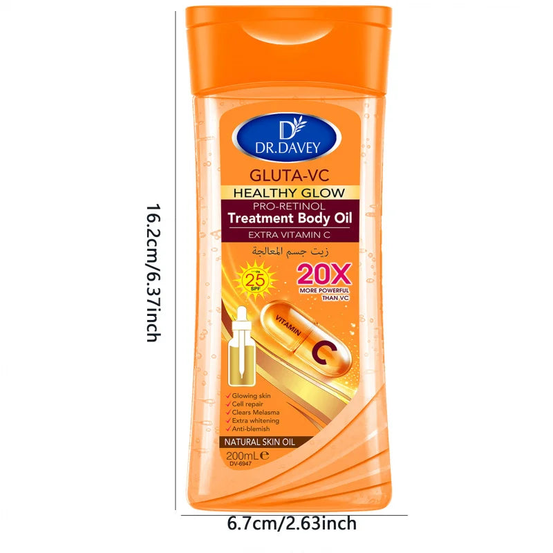 200ml DR.DAVEY GLUTA-VC BODY OIL Skin Care Oil Moisturizes and Nourishes the Skin, Large Volume Whole Body Essential Oil Peaceful Pleasures Health and Wellness