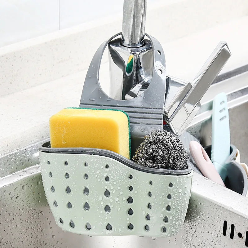 1pc Double Sink Draining Hanging Bag Adjustable Press Faucet Shelf Sponge Double Basket Storage Kitchen Supplies Peaceful Pleasures Health and Wellness