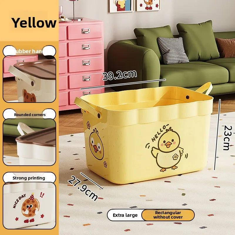 Cartoon Pattern Lidded Storage Box for Toys Snacks Dustproof Desktop Container Household Storage Solution for Various Items Peaceful Pleasures Health and Wellness YE without Lid XXL 1 Pc