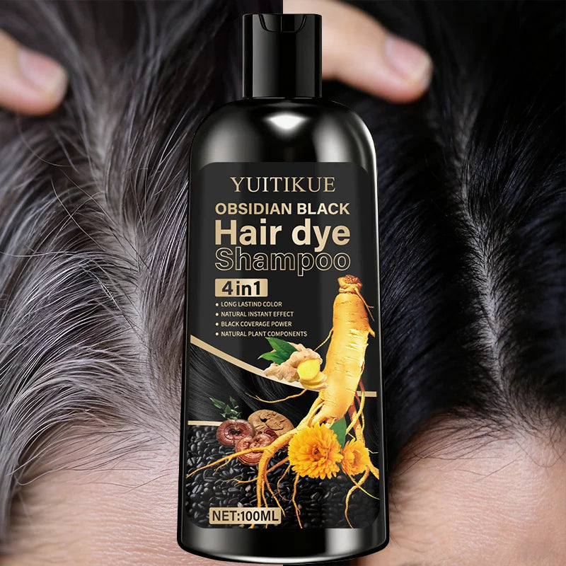 YUITIKUE Black Hair Dye Shampoo – 4-in-1 Gray Coverage 100ml Hair Dye Shampoo Peaceful Pleasures Health and Wellness