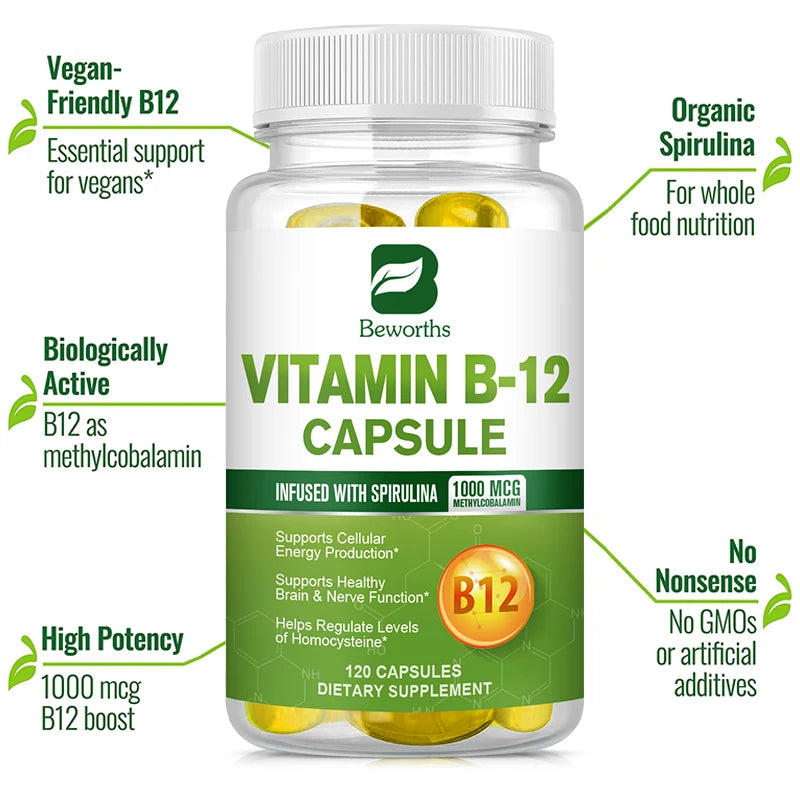 Organic Vitamin B12 Capsules 1000mcg – Energy, Brain & Nerve Support Peaceful Pleasures Health and Wellness