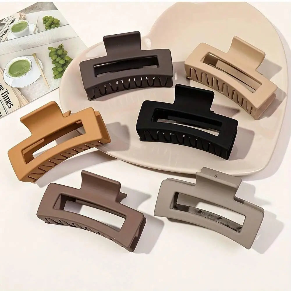 6 rectangular hair claw clips, solid color non-slip strong chin clip, styling accessories, thin thick hair for girls Peaceful Pleasures Health and Wellness grey 6PCS
