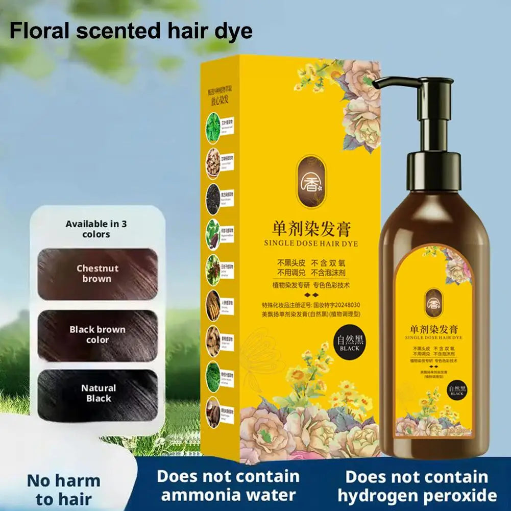 Plant-Based Hair Color Shampoo 210ml – Nourishing Floral Fragrance Hair Dye for Gray Coverage & Vibrant Color Peaceful Pleasures Health and Wellness