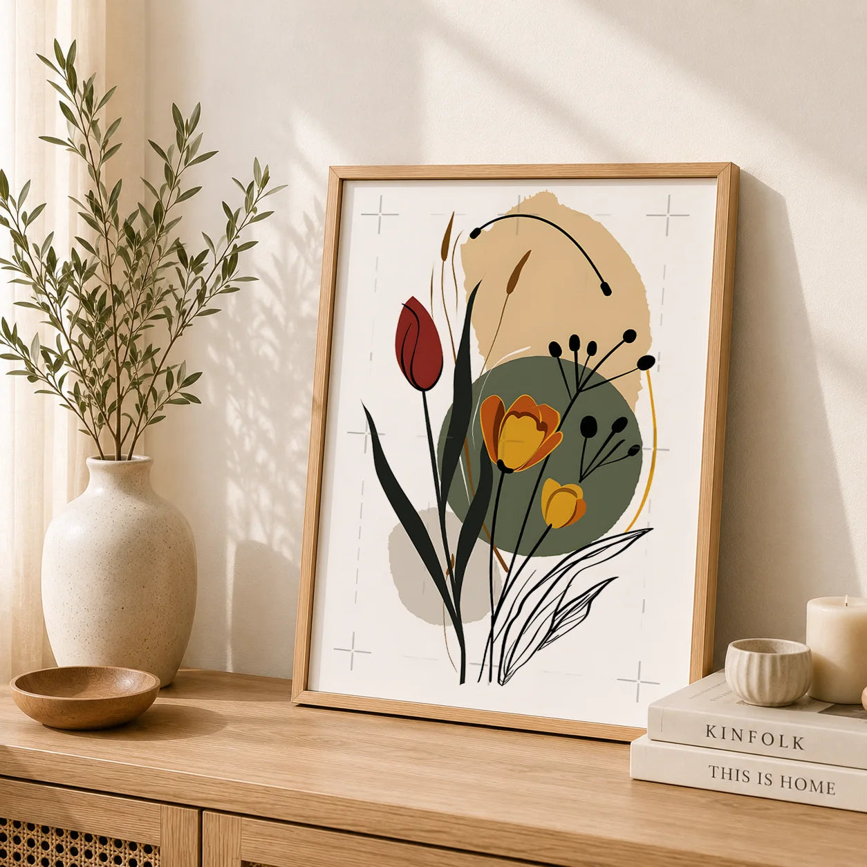 Boho Floral Canvas Wall Art | Minimalist Botanical Print Canvas Wall Art Print Peaceful Pleasures Health and Wellness