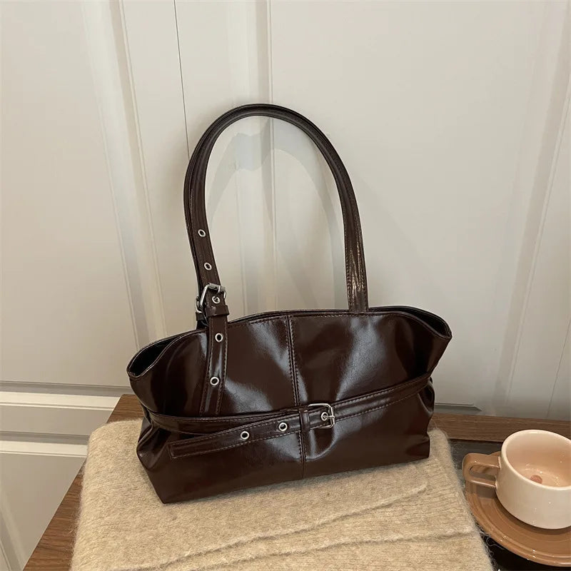 New Korean Style High End Commuting Shoulder Bag Large Capacity Niche Handbag Fashionable All Match Tote Versatile Commuting Bag Peaceful Pleasures Health and Wellness