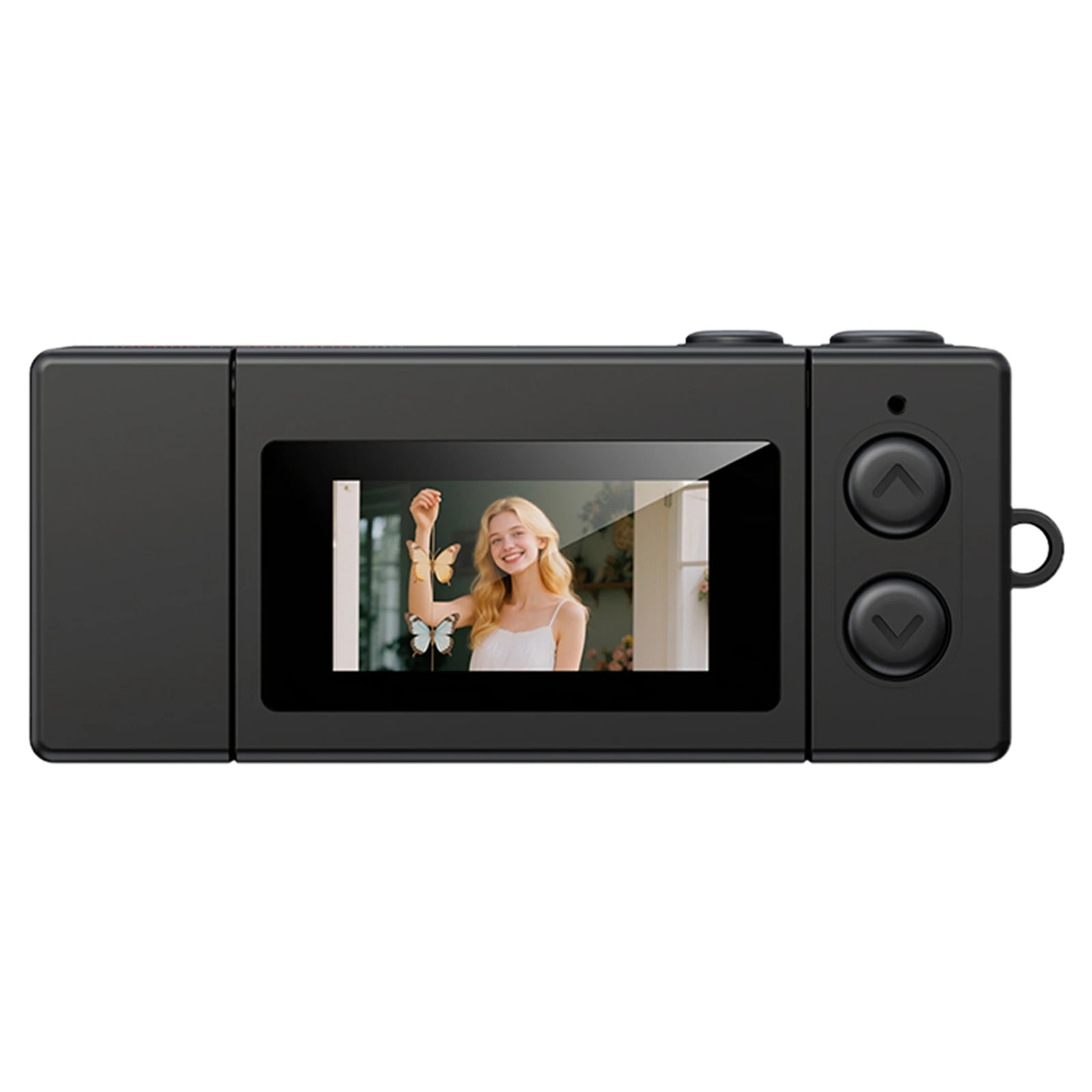 Retro Mini Thumb Camera with Flip Screen Portable Keychain Digital Video Recorder for Students Campus Life Creative Gift Peaceful Pleasures Health and Wellness Black