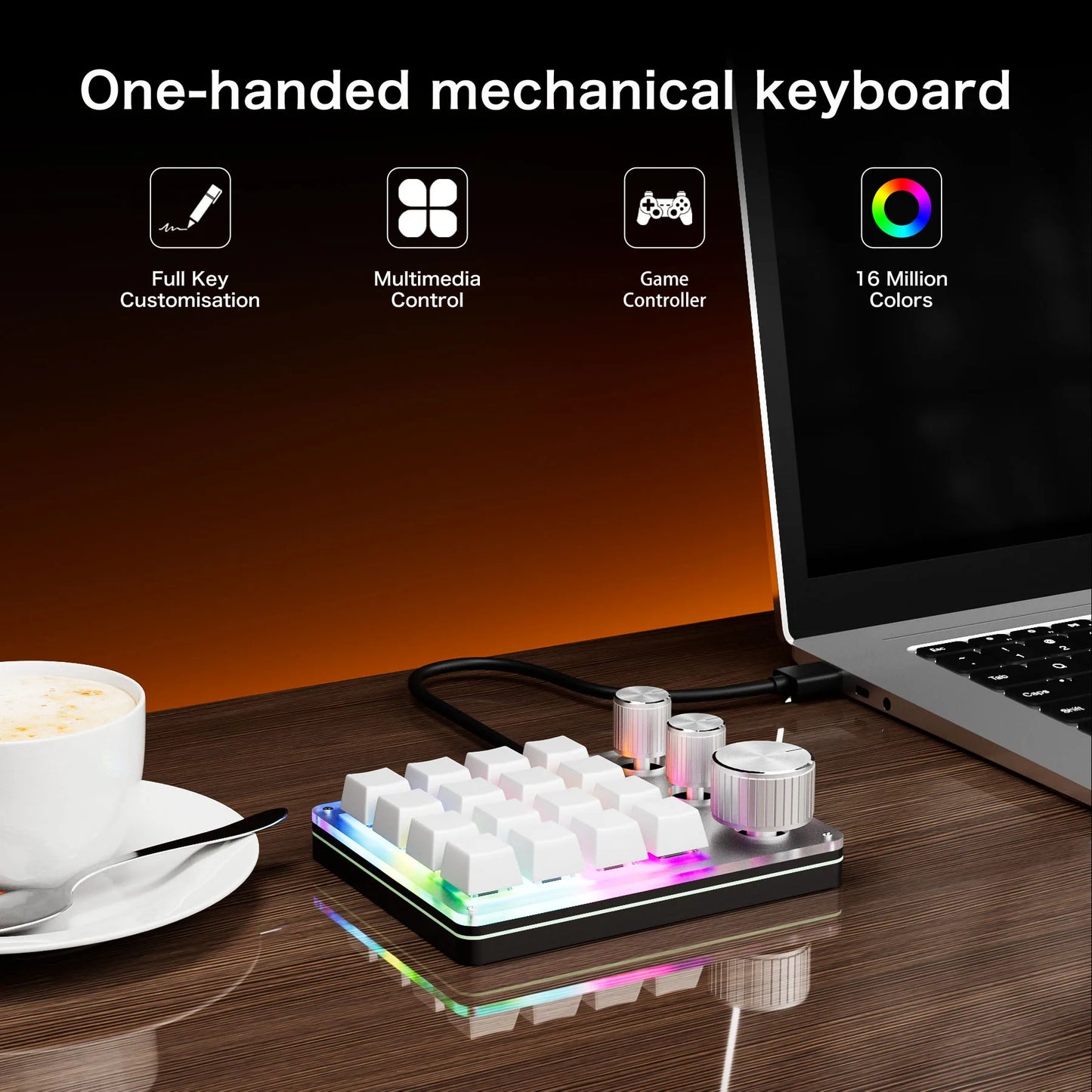 16 Keys 3 Knobs Mechanical Gaming Keyboard USB Wired Bluetooth/ Wireless Programming Macro Mini Keyboard Custom Hot-swap Keypad Peaceful Pleasures Health and Wellness