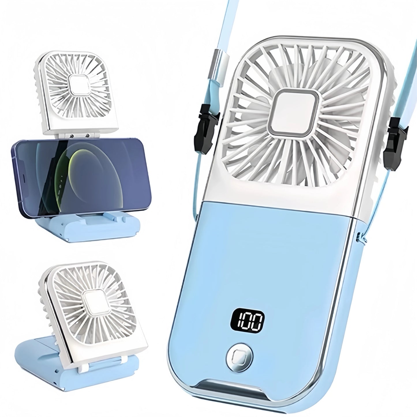 Foldable Neck Fan USB Rechargeable Power Bank & Digital Display