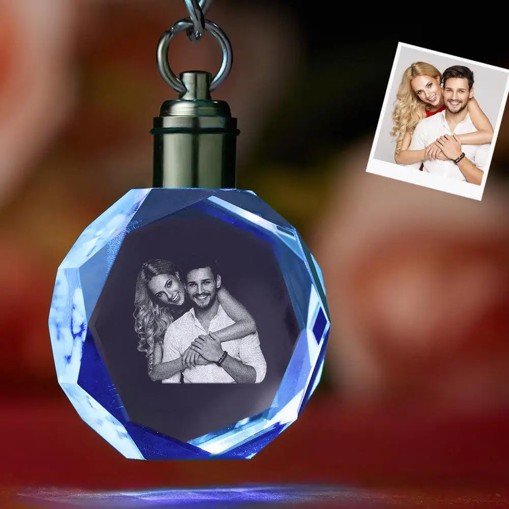Custom Photo Crystal Keychain LED Light | Laser Engraved Gift