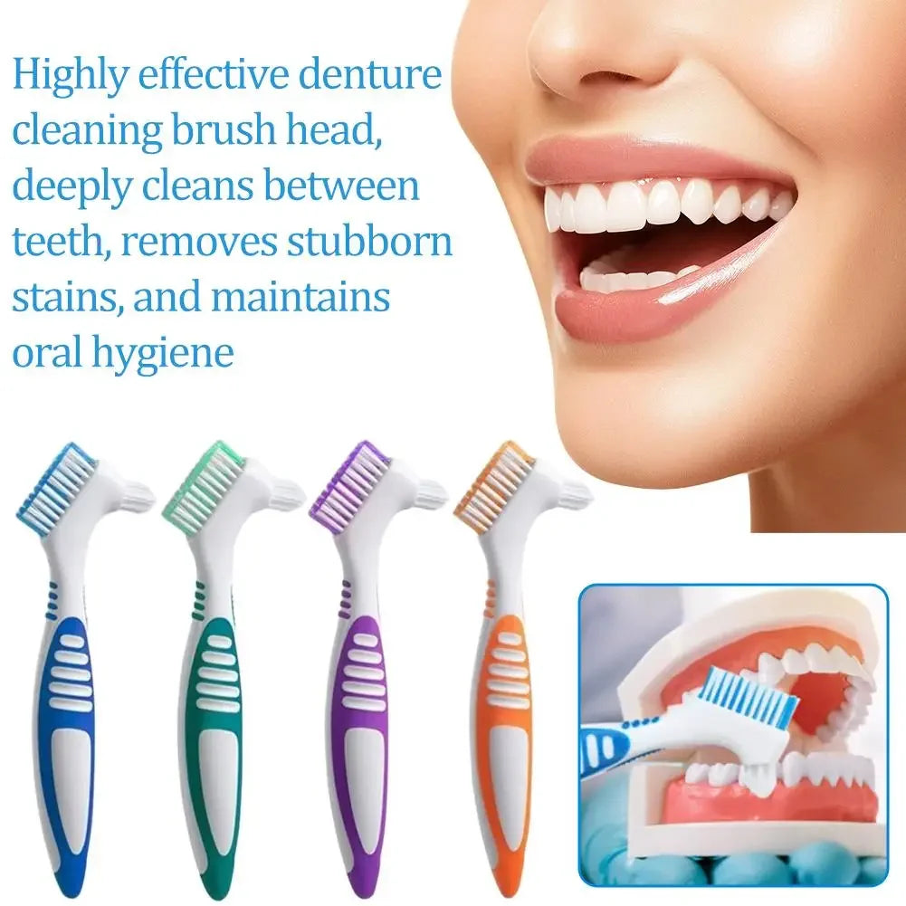Denture Brush Denture Toothbrush With Multi-Layered Bristles & Anti-Slip Handle Denture Cleaning Care Double Sided Toothbrush Peaceful Pleasures Health and Wellness
