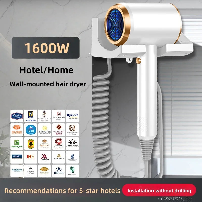 220V Hotel Wall-Mounted Hair Dryer, 1600w High-Power Hair Dryer Tube, No-Drill Installation For Bathroom And Toilet Peaceful Pleasures Health and Wellness White-220V AU