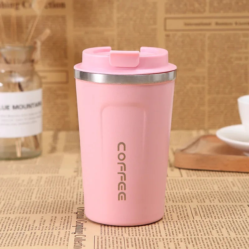 Hot 380/510ML Thermo Cafe Leak_Proof Travel Thermo Cup Double Stainless Steel for Tea Water Coffee Coffee Mug Car Thermos Mug Peaceful Pleasures Health and Wellness 380ML Pink as picture show