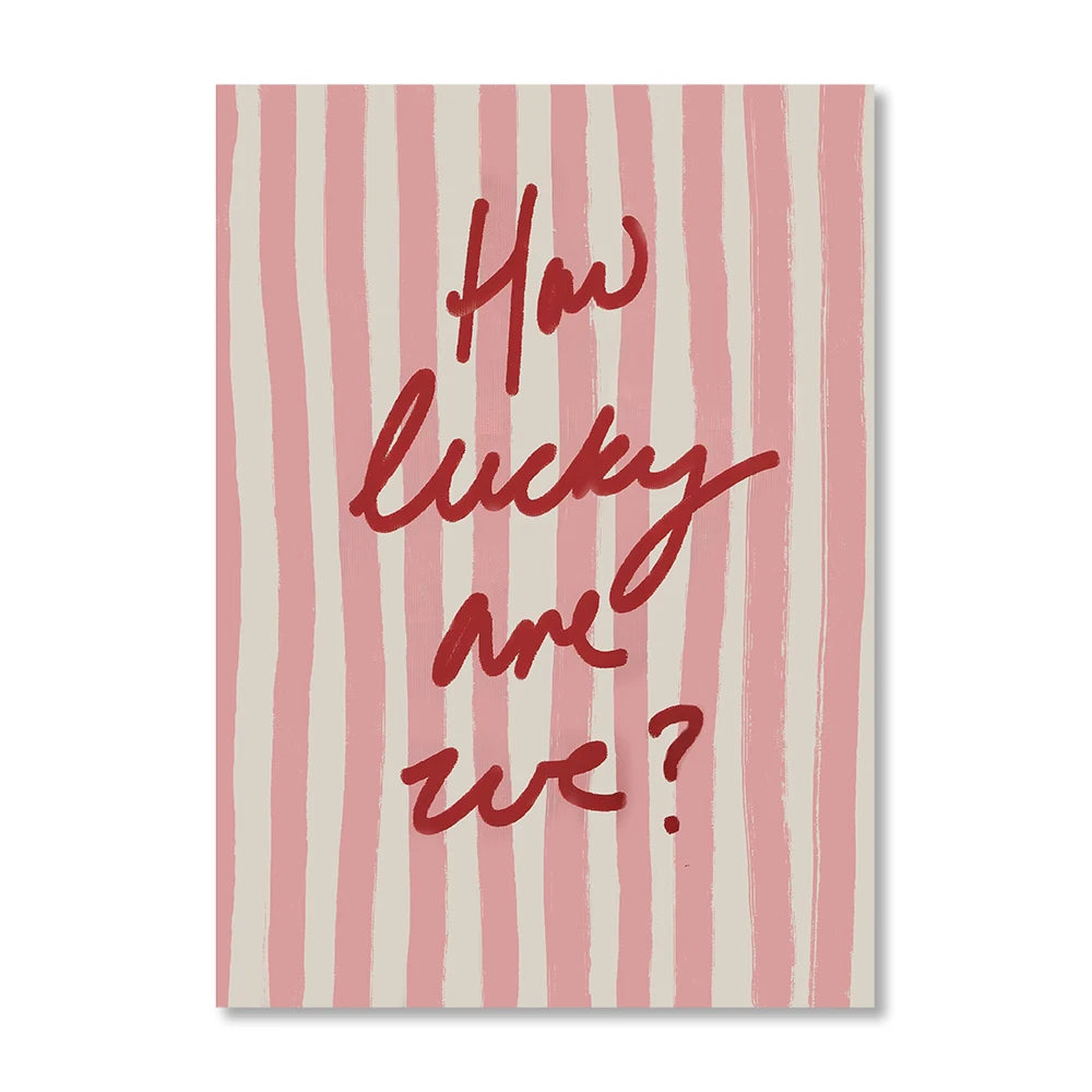 1 Piece of Frameless How Lucky Are We Wall Stripe Art Printing,Fashion Retro Aesthetic Poster,Apartment Digital Printing Deco Peaceful Pleasures Health and Wellness TT266 30x40cm Unframed