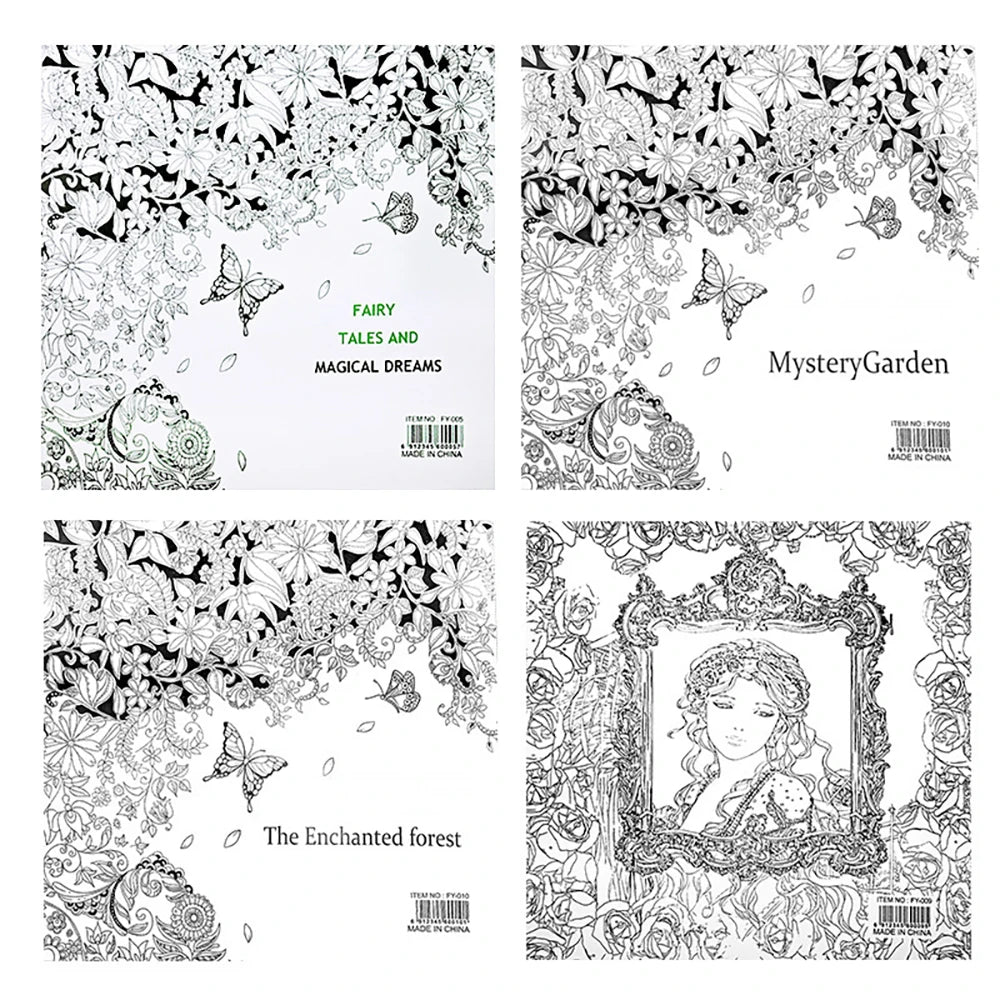 12 Sheets 24 Pages Secret Garden Stress Relief Hand Drawn Coloring