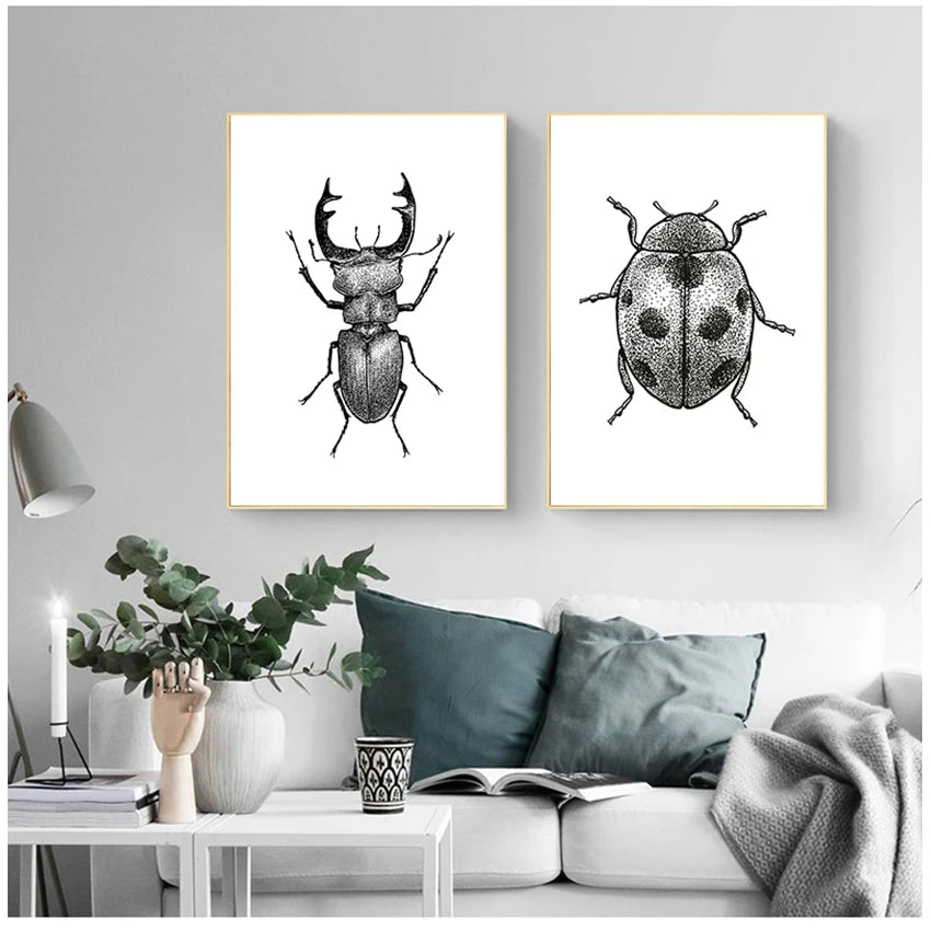 Black & White Insect Bug Canvas Wall Art Print | Unframed Poster