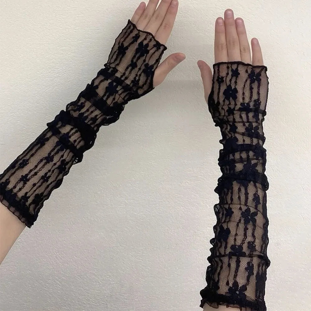 Women's Lace UV Arm Sleeves – Fingerless Sun Cover Gloves