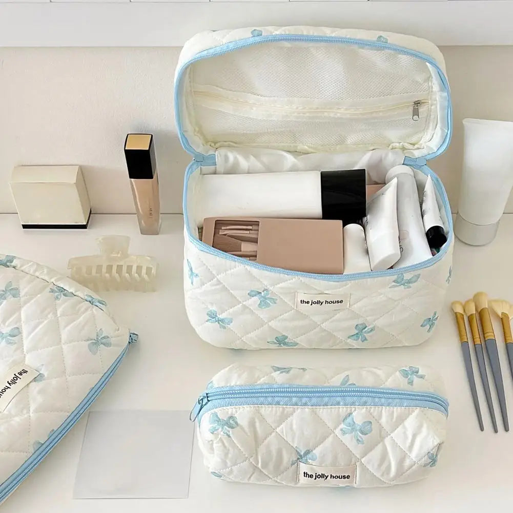 Quilted Makeup Bag 3 Sizes Floral Toiletry Cosmetic Pouch Makeup Organizer Travel Floral Bag for Bridesmaid Gifts, Daily Use Peaceful Pleasures Health and Wellness